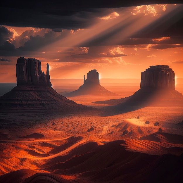 2 Buttes in Shadow in Monument Valley Arizona