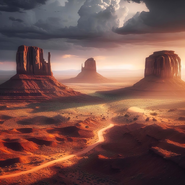 2 Buttes in Shadow in Monument Valley Arizona