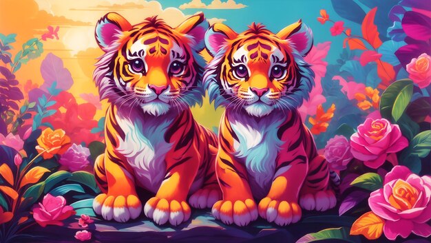 2 cute tiger with beatiful ackground