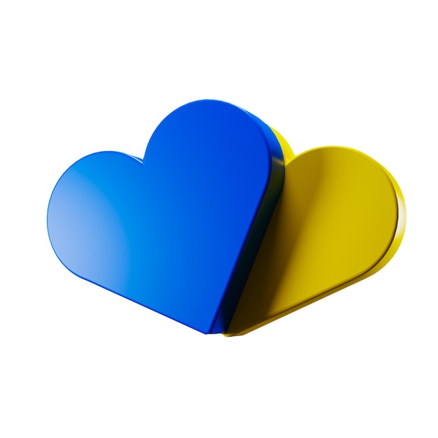 2 Geel en blauw hart transparant 3d render