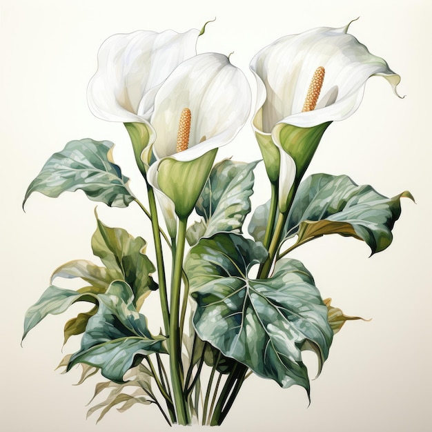 2 Long Stem Calla Lily Flowers Rendered in Watercolor Clipart