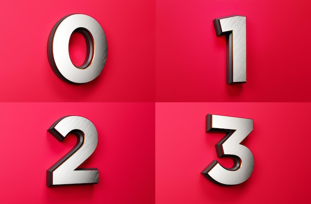 2 no digit white silver foil numbers Black border set on a red background in 3d rendering count