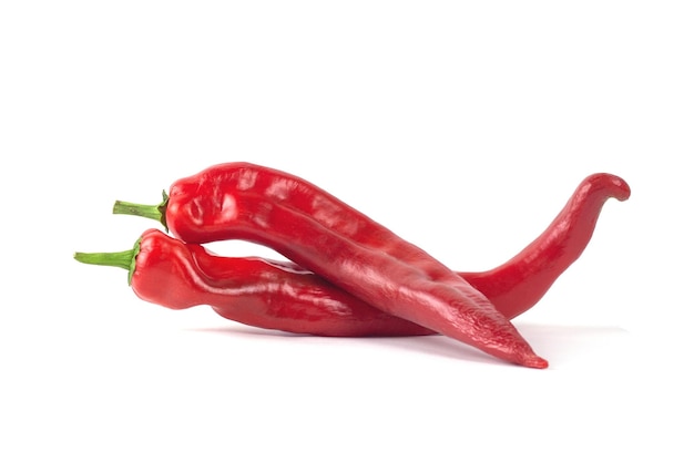 2 red chili peppers isolated on white background