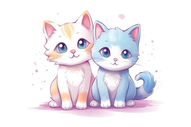 2 schattige kat en grappige kitten doodle vector Happy internationale kattendag op witte achtergrond