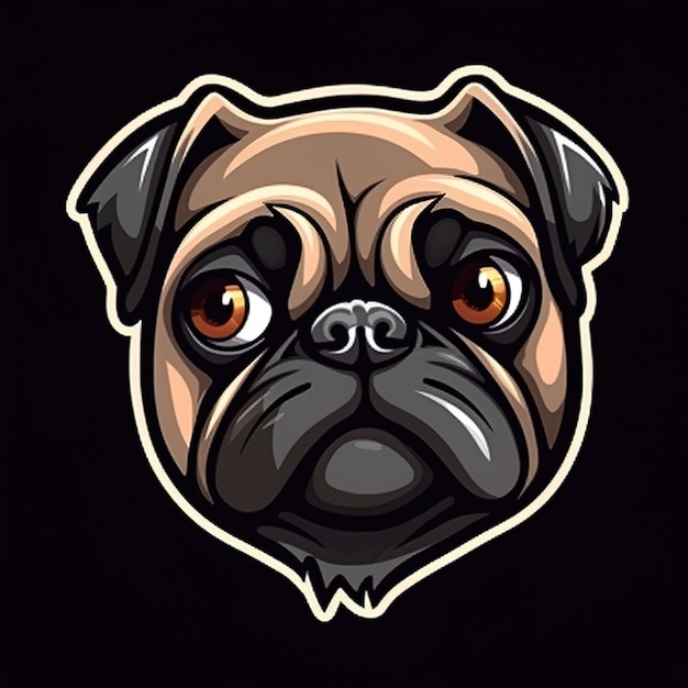 2 smiling pug dog cartoon cut logo