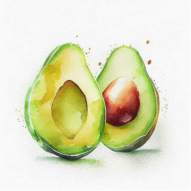 2 Watercolor Avocado in love on white Background Illustration Generative AI