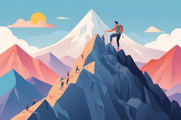 Photo 20 illustrate a person climbing a mountain of selflove challengesvector illustration in flat style