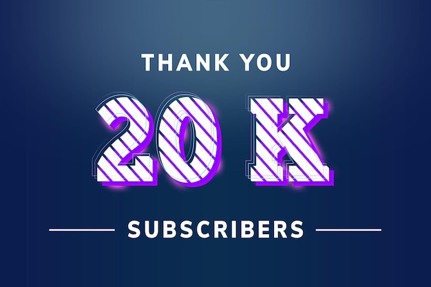 20 K subscribers celebration greeting banner with stripe design