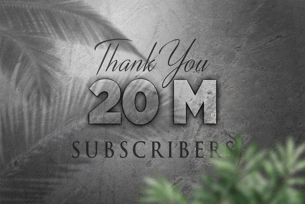 20 million subscribers celebration greeting banner with concrete design