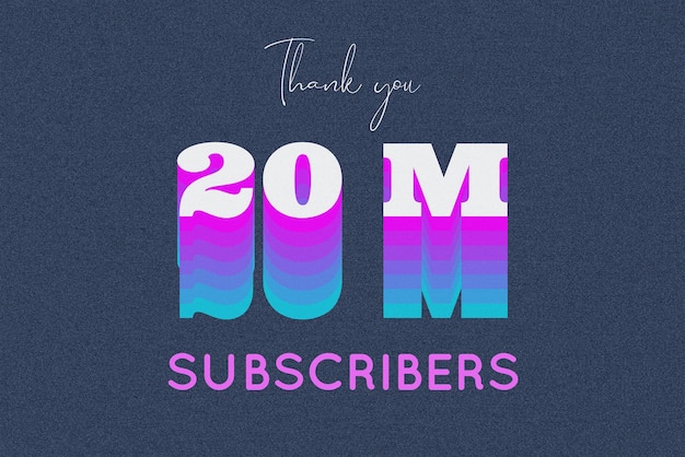 Photo 20 million subscribers celebration greeting banner with multi color design