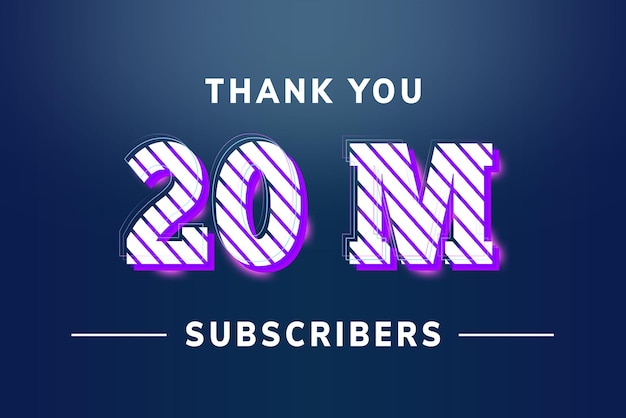 20 Million subscribers celebration greeting banner with stripe design