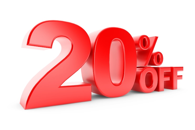 Photo 20 percent discount on a white background