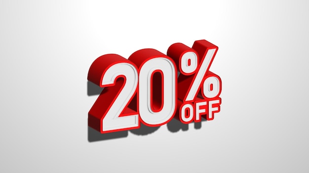 Foto sconto del 20% sul banner web di vendita promozionale sconto del 20% sull'illustrazione 3d su sfondo bianco