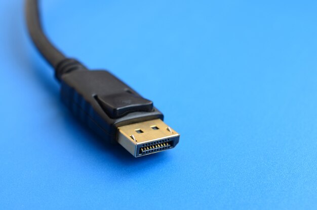 20-pin male DisplayPort gold plated connector for a flawless connection on a blue background