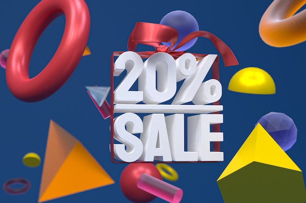 20% sale with bow and ribbon 3d design on abstract geometry