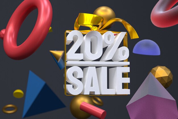 20% sale with bow and ribbon 3d design on abstract geometry