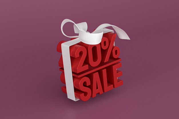 Photo 20% sale with bow and ribbon 3d design on empty background