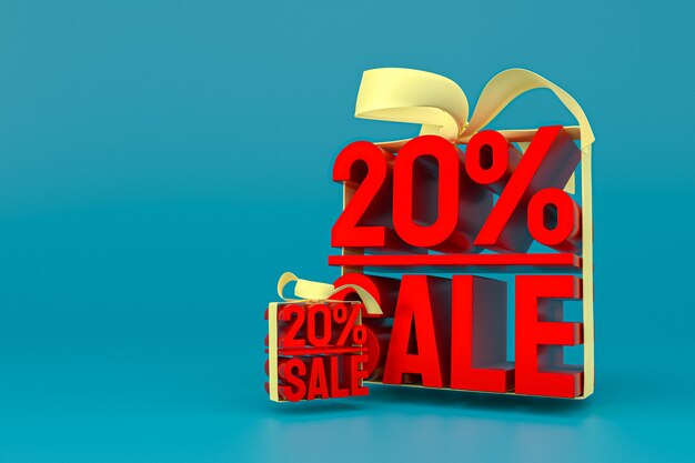 Photo 20% sale with bow and ribbon 3d design on empty background