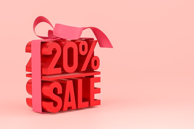 20% sale with bow and ribbon 3d design on empty background