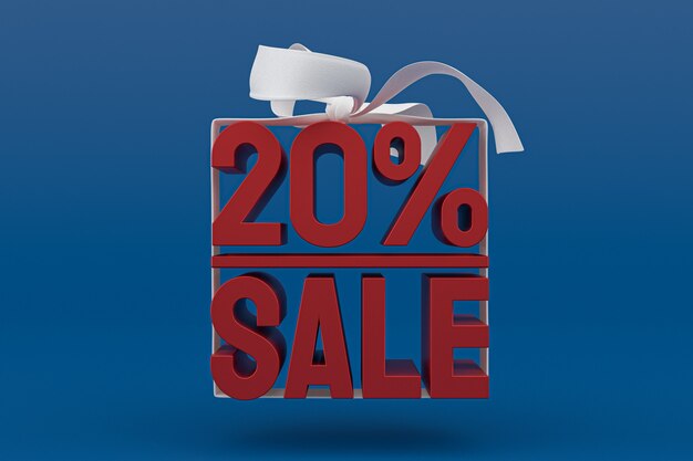 20% sale with bow and ribbon 3d design on empty background