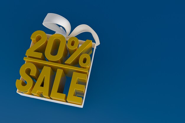 20% sale with bow and ribbon 3d design on empty background