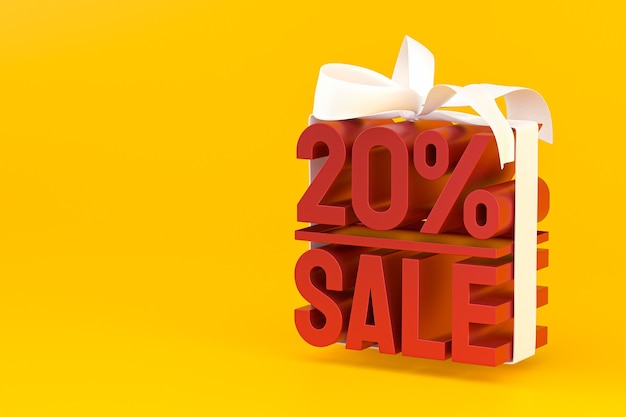 20% sale with bow and ribbon 3d design on empty background