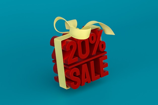 20% sale with bow and ribbon 3d design on empty background