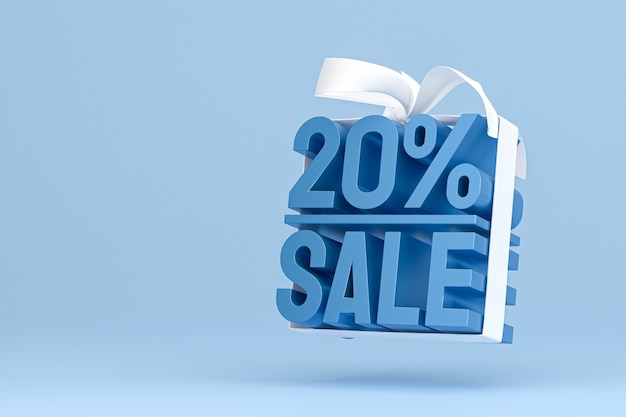 20% sale with bow and ribbon 3d design on empty background