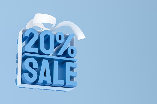 Photo 20% sale with bow and ribbon 3d design on empty background