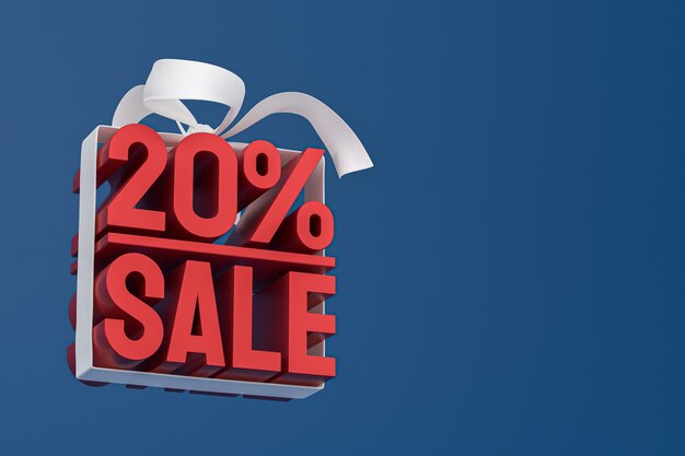 20% sale with bow and ribbon 3d design on empty background