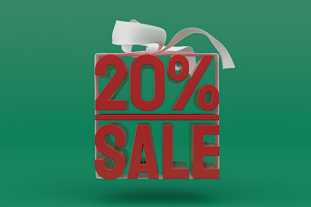 20% sale with bow and ribbon 3d design on empty background