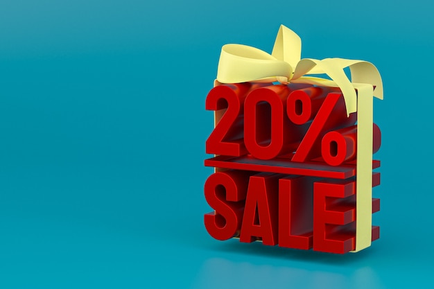 20% sale with bow and ribbon 3d design on empty background