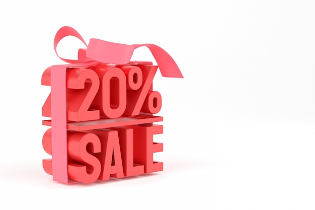 20% sale with bow and ribbon 3d design on empty background