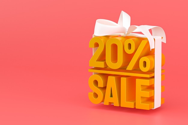 20% sale with bow and ribbon 3d design