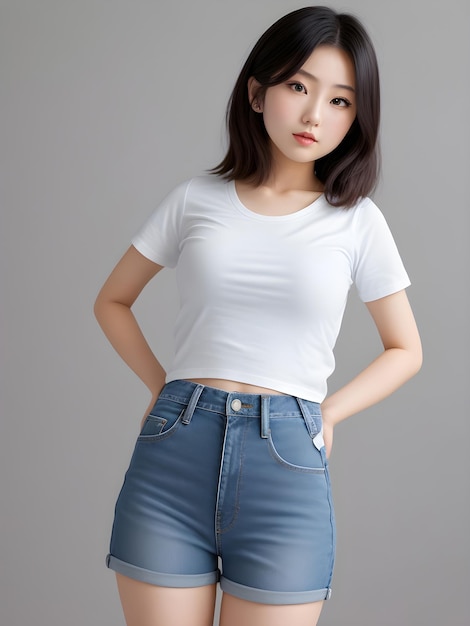 20 year old korean girl models for fashion photo shoots Tshirt jeans ai generative