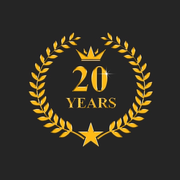 20 years logo with a gold crown and a crown