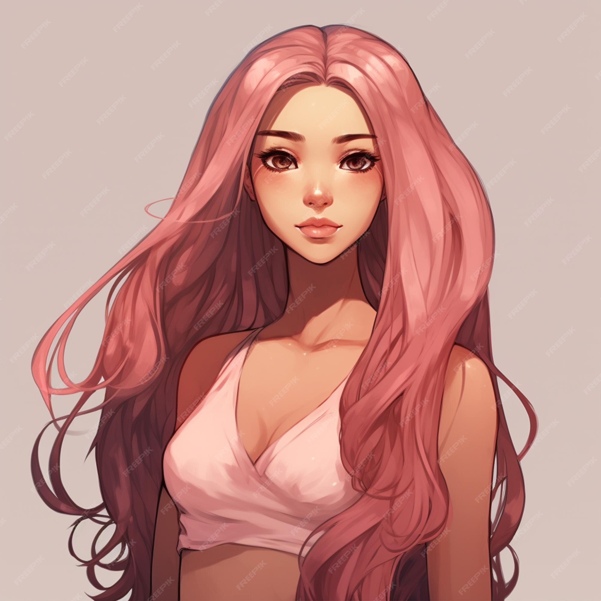 Side profile of anime girl with long pink wavy hair in the wind