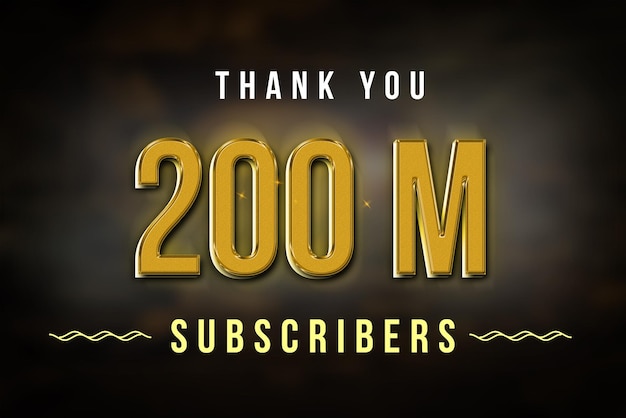 Photo 200 million subscribers celebration greeting banner with golden design