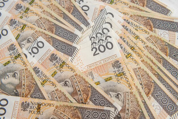 200 Pln polish zloty banknotes as business background. money concept