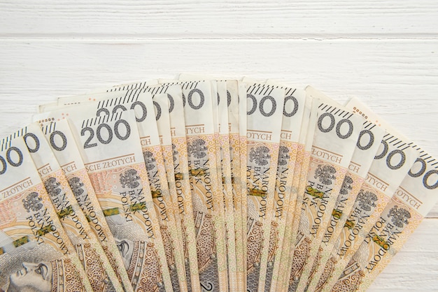 200 Pln polish zloty banknotes as business background. money concept