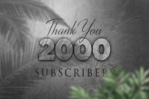 2000 subscribers celebration greeting banner with concrete design