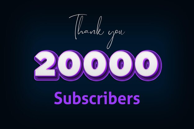 20000 subscribers celebration greeting banner with purple 3d design