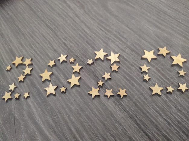 2002 written with wooden stars shape high angle view