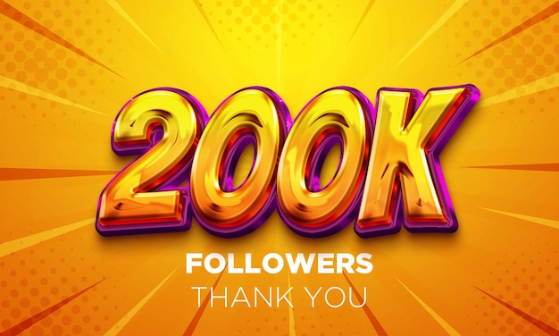 Photo 200k followers celebration social media poster followers thank you lettering 3d rendering