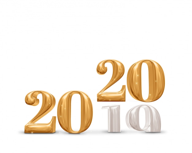 2019 change to 2020 new year golden number  on white studio room background