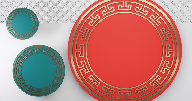 2020 китайский Новый год. Пустой красный и зеленый круг фон