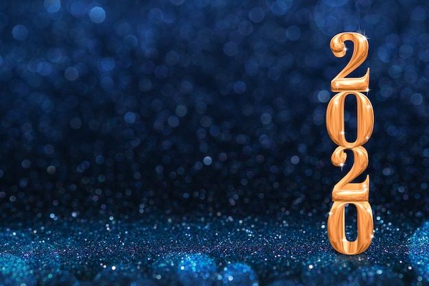 Foto 2020 nuovi anni d'oro rendering 3d a glitter blu scuro scintillante astratto
