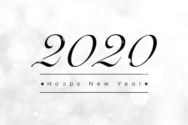 Photo 2020 happy new year greeting text on bokeh white background