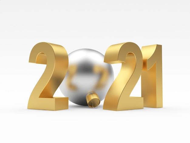 2021 gold number and silver Christmas ball