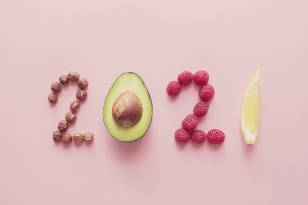 Photo 2021 made from healthy food, happy new year